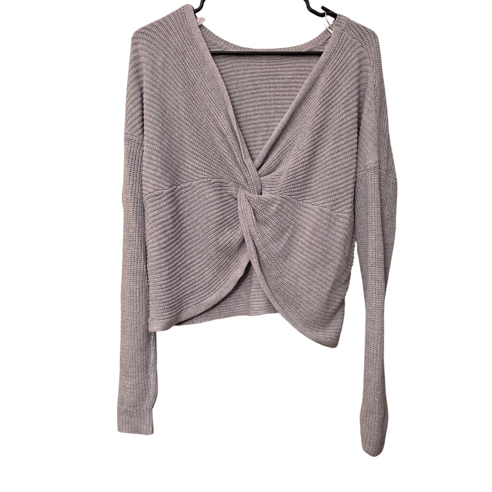 Hollister Grey Twist Front Long Sleeve Shaker Knit Sweater Womens Small